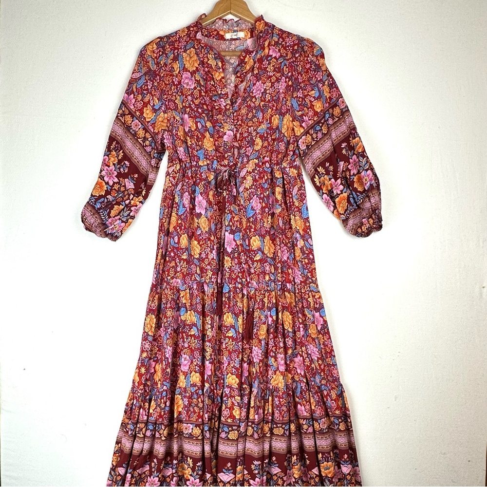 Easel Floral Tiered Midi Maxi Dress Boho Cottagecore